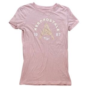 Aeropostale‎ Blush Pink Logo T‑Shirt XS | Cute Soft Tee | Pastel Graphic Top